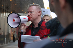 Broadway Me Too March was outside of the Marquis Theater on April 8, 2022. The speakers from the march were Court Watson and Michael Martin.