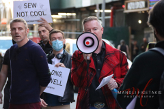 Broadway Me Too March was outside of the Marquis Theater on April 8, 2022. The speakers from the march were Court Watson and Michael Martin.