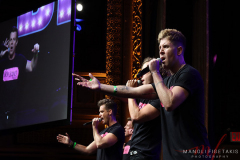 Sneak-peek performance from Boy Band Project. Schyler Conaway(l), Travis Nesbitt, Sam Harvey , and Jesse J. (r) was singing on stage at The Manhattan Center in New York, NY, July 8, 2022.