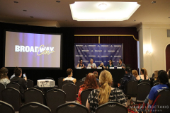 BroadwayCon Photographers & Videographers in the industry panel with Michael Kushner, Matthew Murphy, Joan Marcus, Rebecca J. Michelson, and Michael Hull on the stage at The New Yorker Hotel,NY, July 8, 2022.