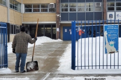 NEW YORK—? Covid Vaccine site located  in a Brooklyn high school. Elderly and eligible N.Y.C. personnel brave snow storm to get vaccinated.