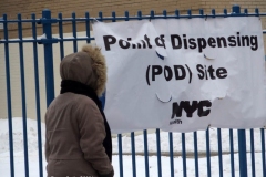 NEW YORK—? Covid Vaccine site located  in a Brooklyn high school. Elderly and eligible N.Y.C. personnel brave snow storm to get vaccinated.
