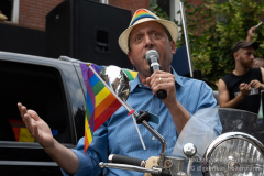 NYC Comptroller Brad Lander addresses the crowd at the Brooklyn Pride Parade in Brooklyn, New York on June 11,  2022.  (Photo by Gabriele Holtermann/Sipa USA)