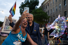 Senator Chuck Schumer poses for a selfie in the Pride Parade in Brooklyn, New York on June 11,  2022.  (Photo by Gabriele Holtermann/Sipa USA)