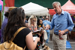 Former NYC Mayor Bill de Blasio and current candidate for Congress talks to constituents at the Brooklyn Pride Festival in Brooklyn, New York, on June 11, 2022. (Photo by Gabriele Holtermann/Sipa USA)
