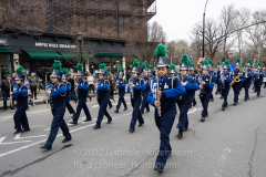 The Fort Hamilton High School Band marches in the St. Patrick's Day Parade in the Park Slope neighborhood of Brooklyn, NY, on Mar. 20, 2022. (Photo by Gabriele Holtermann)