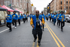 The Superior Sound Marching Band marches in the St. Patrick's Day Parade in the Park Slope neighborhood of Brooklyn, NY, on Mar. 20, 2022. (Photo by Gabriele Holtermann)