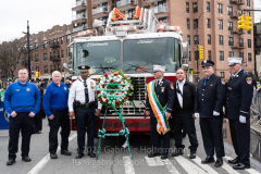A wreath remebers the 9/11 victims before the St. Patrick's Day Parade in the Park Slope neighborhood of Brooklyn, NY, on Mar. 20, 2022. (Photo by Gabriele Holtermann)