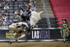 A bull rider competes in the PBR’s (Professional Bull Riders) Elite Unleash The Beast event at the Prudential Center in Newark NJ on September 19, 2021. (Photo by Andrew Schwartz)