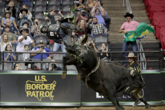 Jose Vitor Leme rides a bull named Slingin Tears while competing in the PBR’s (Professional Bull Riders) Elite Unleash The Beast event at the Prudential Center in Newark NJ on September 19, 2021. (Photo by Andrew Schwartz)