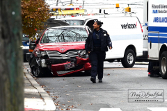 Car Accident
Forest and Bement Avenues
Staten Island, NY
Thursday, December 02, 2021
For Credit:  Mary DiBiase Blaich

An elderly woman drove a red Toyota Venza with Florida license plates through the parking lot property fence of the Staaten Restaurant located at Forest and Bement Avenues in the West Brighton area of Staten Island.  The accident occured shortly before noon today.  The woman then crashed into a Verizon truck on Forest Avenue.  She was placed in an ambulance to be checked out.  Responding were FDNY, NYPD and EMS from Richmond University Hospital.