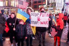 Hundreds of Ukrainians took to Times Square to protest the Russian invasion of the Ukraine and to welcome a protest car rally that started in Brooklyn, New York and ended in the Square.
Together they chanted “Stop Putin’s War” and “Protect Ukrainian Skies” amongst others.
Many fear the unknown and for the worst while attacks and mayhem riddle the Ukraine still. Midtown, Manhattan. Friday, February 25, 2022