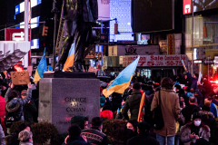 Hundreds of Ukrainians took to Times Square to protest the Russian invasion of the Ukraine and to welcome a protest car rally that started in Brooklyn, New York and ended in the Square.
Together they chanted “Stop Putin’s War” and “Protect Ukrainian Skies” amongst others.
Many fear the unknown and for the worst while attacks and mayhem riddle the Ukraine still. Midtown, Manhattan. Friday, February 25, 2022