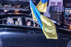 Hundreds of Ukrainians took to Times Square to protest the Russian invasion of the Ukraine and to welcome a protest car rally that started in Brooklyn, New York and ended in the Square.
Together they chanted “Stop Putin’s War” and “Protect Ukrainian Skies” amongst others.
Many fear the unknown and for the worst while attacks and mayhem riddle the Ukraine still. Midtown, Manhattan. Friday, February 25, 2022