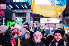 Hundreds of Ukrainians took to Times Square to protest the Russian invasion of the Ukraine and to welcome a protest car rally that started in Brooklyn, New York and ended in the Square.
Together they chanted “Stop Putin’s War” and “Protect Ukrainian Skies” amongst others.
Many fear the unknown and for the worst while attacks and mayhem riddle the Ukraine still. Midtown, Manhattan. Friday, February 25, 2022