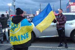 February 25, 2022  New York, 
Car Rally in Support of the Ukraine. 50 cars started the drive from the Coney Island neighborhood in Brooklyn to New York City's Times Square. Cars were decked out with flags and signs in support for the Ukraine.