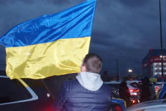 February 25, 2022  New York, 
Car Rally in Support of the Ukraine. 50 cars started the drive from the Coney Island neighborhood in Brooklyn to New York City's Times Square. Cars were decked out with flags and signs in support for the Ukraine.