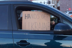 February 25, 2022  New York, 
Car Rally in Support of the Ukraine. 50 cars started the drive from the Coney Island neighborhood in Brooklyn to New York City's Times Square. Cars were decked out with flags and signs in support for the Ukraine.