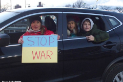February 25, 2022  New York, 
Car Rally in Support of the Ukraine. 50 cars started the drive from the Coney Island neighborhood in Brooklyn to New York City's Times Square. Cars were decked out with flags and signs in support for the Ukraine.