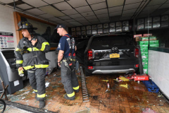 No drive through: A driver of a Hyundai Palisade lost control of his vehicle Monday morning at about 9 a.m. and crashed through the New Lin Wang Chinese-Thai restaurant on Avenue L in Canarsie Brooklyn. The two people in the car refused medical attention after the crash and luckily, New Lin Wang doesn’t serve breakfast. (Photo by Todd Maisel)