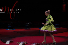 Diana Vedyashkina performing her act with her dogs in the  Big Apple Circus in Lincoln Center Plaza, New York City on 14 Jan 2022