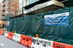 A view of Clark Street Station entrance from Henry near the corner of Clark Street in Brookly Heights.  The station closed for five and a half months for the replacement of its three aging elevators, quietyly reopened on Wednesday, May 4th.  Small businesses within the station suffered from lack of foot traffic during the closure.  in the