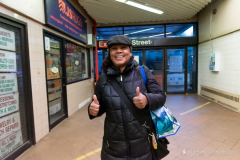 Rider, Esther Davis gives two-thumbs up for the completion of the project. For the past five and a half months, Davis, who lives in Crown Heights  had to walk back from Court Street "through all kinds of weather" to get to her job in  Brooklyn Heights.