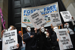 Remember Sandy: Defund Climate Chaos!" rally and march at the Federal Reserve Bank of New York on October 29, 2021