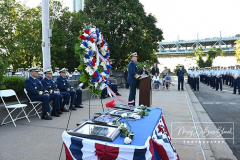 USCG Sector New York  
20th Remembrance Ceremony
Sector New York
Ft Wadsworth
Staten Island, NY
Photographs by:  Mary DiBiase Blaich

Friday, September 10, 2021:  The Coast Guard held a 20th remembrance ceremony at the overlook in Ft Wadsworth at 8 am this morning.  They lost four of their own on 9/11:  Vincent G Danz, Jeffery A Palazzo, Gilbert F Granados; and Gregory R Sikorsky.  Three were Reservists and one an Auxiliary member of the USCG.
The ceremony began with a muster; followed by the arrival of officials.  There was an observation of morning colors and two USCG aircraft performed a flyover.  The invocation was read by Captain Thomas J Walcott, Chaplain of the USCG; a welcome was rendered by Captain Zeita Merchant, Commander, USCG Sector Nre York.  Remarks were by Rear Admiral Michael H Day; and an introduction by Rear Admiral Thomas Jj Allan Jr . Remarks were given by Admiral Karl L. Schultz, Commandant, USCG.  Taps followed the service.