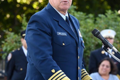 USCG Sector New York  
20th Remembrance Ceremony
Sector New York
Ft Wadsworth
Staten Island, NY
Photographs by:  Mary DiBiase Blaich

Friday, September 10, 2021:  The Coast Guard held a 20th remembrance ceremony at the overlook in Ft Wadsworth at 8 am this morning.  They lost four of their own on 9/11:  Vincent G Danz, Jeffery A Palazzo, Gilbert F Granados; and Gregory R Sikorsky.  Three were Reservists and one an Auxiliary member of the USCG.
The ceremony began with a muster; followed by the arrival of officials.  There was an observation of morning colors and two USCG aircraft performed a flyover.  The invocation was read by Captain Thomas J Walcott, Chaplain of the USCG; a welcome was rendered by Captain Zeita Merchant, Commander, USCG Sector Nre York.  Remarks were by Rear Admiral Michael H Day; and an introduction by Rear Admiral Thomas Jj Allan Jr . Remarks were given by Admiral Karl L. Schultz, Commandant, USCG.  Taps followed the service.