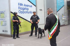 New York,  77th Columbus Day Parade returns to New York City. after it was cancelled last year due to Covid. Marchers and Bands walk up 5th ave.