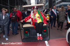 New York,  77th Columbus Day Parade returns to New York City. after it was cancelled last year due to Covid. Marchers and Bands walk up 5th ave.