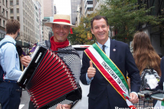 New York,  77th Columbus Day Parade returns to New York City. after it was cancelled last year due to Covid. Marchers and Bands walk up 5th ave.