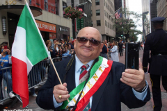 New York,  77th Columbus Day Parade returns to New York City. after it was cancelled last year due to Covid. Marchers and Bands walk up 5th ave.