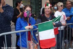 New York,  77th Columbus Day Parade returns to New York City. after it was cancelled last year due to Covid. Marchers and Bands walk up 5th ave.