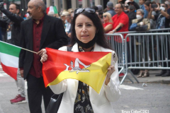 New York,  77th Columbus Day Parade returns to New York City. after it was cancelled last year due to Covid. Marchers and Bands walk up 5th ave.