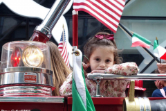 New York,  77th Columbus Day Parade returns to New York City. after it was cancelled last year due to Covid. Marchers and Bands walk up 5th ave.