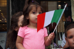 New York,  77th Columbus Day Parade returns to New York City. after it was cancelled last year due to Covid. Marchers and Bands walk up 5th ave.