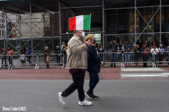 New York,  77th Columbus Day Parade returns to New York City. after it was cancelled last year due to Covid. Marchers and Bands walk up 5th ave.