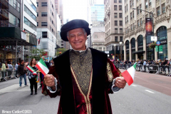 New York,  77th Columbus Day Parade returns to New York City. after it was cancelled last year due to Covid. Marchers and Bands walk up 5th ave.