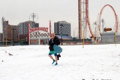 December 20,2020    Coney Island Polar Bears go for their weekly swim. Snow covers the sand because of the snow storm that happened a few days before the swim. The outdoor temperature was 37 degrees and the water temperature is 52 degrees.