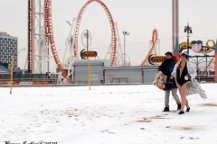 December 20,2020    Coney Island Polar Bears go for their weekly swim. Snow covers the sand because of the snow storm that happened a few days before the swim. The outdoor temperature was 37 degrees and the water temperature is 52 degrees.