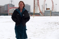 December 20,2020    Coney Island Polar Bears go for their weekly swim. Snow covers the sand because of the snow storm that happened a few days before the swim. The outdoor temperature was 37 degrees and the water temperature is 52 degrees.