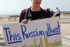 March 19, 2022  New York,  Coney Island
 Hands off Ukraine! /???? ????? ?? ???????!
 LGBTIQ  Russian - Speaking Americans group sponsored a march against Russia on the Coney Island Boardwalk." we are going to march in solidarity with Ukraine. We are going to show our position on the matter as a Ukrainian and Russian-speaking diaspora in New York. Today we are all Ukrainians. Glory to Ukraine!"
