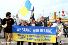 March 19, 2022  New York,  Coney Island
 Hands off Ukraine! /???? ????? ?? ???????!
 LGBTIQ  Russian - Speaking Americans group sponsored a march against Russia on the Coney Island Boardwalk." we are going to march in solidarity with Ukraine. We are going to show our position on the matter as a Ukrainian and Russian-speaking diaspora in New York. Today we are all Ukrainians. Glory to Ukraine!"