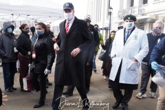 Mayor Bill de Blasio at Yankee Stadium as the site opened as a COVID-19 vaccination site. “For one day only, I will declare myself a Yankee fan,” he said, as he urged all those who live in the Bronx to get vaccinated and handed out information to people on the street.