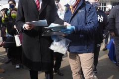 Mayor Bill de Blasio at Yankee Stadium as the site opened as a COVID-19 vaccination site. “For one day only, I will declare myself a Yankee fan,” he said, as he urged all those who live in the Bronx to get vaccinated and handed out information to people on the street.