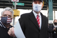 Mayor Bill de Blasio at Yankee Stadium as the site opened as a COVID-19 vaccination site. “For one day only, I will declare myself a Yankee fan,” he said, as he urged all those who live in the Bronx to get vaccinated and handed out information to people on the street.