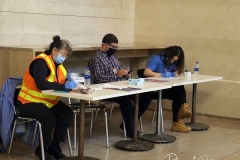 People in New York City lined up at Vanderbilt Hall at Grand Central Station and Penn Station to receive their Covid Vaccine at Pop Up Sites that are in all 5 Boroughs. They received the Johnson and Johnson vaccine and received a free week long Metro Card or 2 free rides on the Long Island Railroad on 12 May 2021