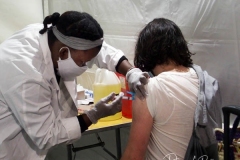 A Pharmacist prepares the Johnson & Johnson's single-shot dose, for COVID-19 vaccinations at Penn Station in New York City. The pop-up site is part of a city-wide initiative to get more New Yorkers and tourists vaccinated. Those who receive the free vaccine, Johnson & Johnson's single-shot dose, will receive a free seven-day MetroCard pass. The walk-up vaccines will be offered at Penn Station, Grand Central Terminal, Broadway Junction, and other stations through 16 May.